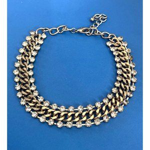 Vintage Double Row Rhinestone Necklace Gold Tone Link Lobster Claw Clasp